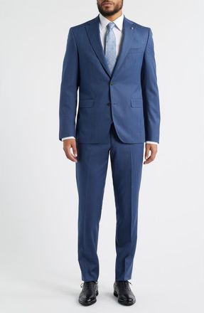 Jack Victor Medium Blue Wool Herringbone Suit in Mid Blue at Nordstrom, Size 36 Regular