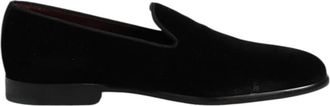 Dolce & Gabbana Velvet Slip-On Formele Loafers Leren Zool - Heren - Loafers - Zwart - 40 EU - Katoen - Schoenen
