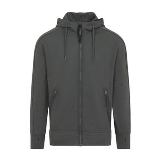 C.P. Company Zip-throughs, male, Gray, Size: L Hooded Open Sweatshirt