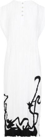 Lanvin Sleeveless Pleated Off White Polyester Midi Dress