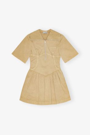 Ganni Beige Washed Stretch Cotton Mini Dress - Size 34 Organic