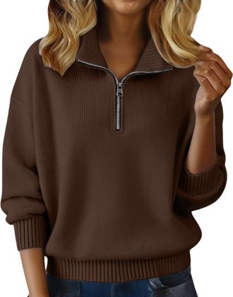 Generic Christmas Jumpers for Women Jumpers for Women Uk Cosy Half Zip Polo V Neck Cozy Knit Sweaters Wool Cashmere Sweatshirt Thermal Warm Tunic Ladies Fleec