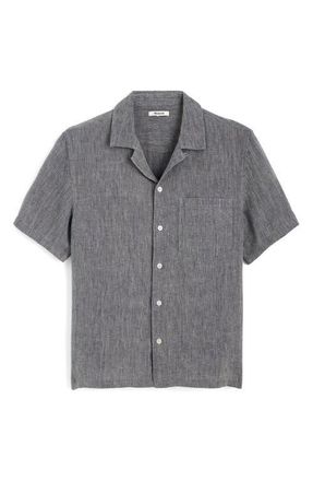 Madewell Linen Camp Shirt in Dark Chambray at Nordstrom, Size Xx-Large