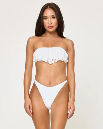 L*Space LSPACE Dixie Bikini Top Womens White Fringe Detail Strapless Bandeau JZZ852