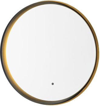 QAZQA Moderno Espejo de baño moderno negro con led y regulador táctil - Pim Vidrio /Aluminio Redonda Incluye led Max. 1 x 15 Watt - Qazqa