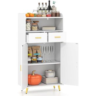 Costway Mobiletto per bagno, mobiletto da bagno con 2 cassetti, armadietto a 2 ante, scomparto aperto, ripiano regolabile, 30 x 60 x 113 cm, bianco