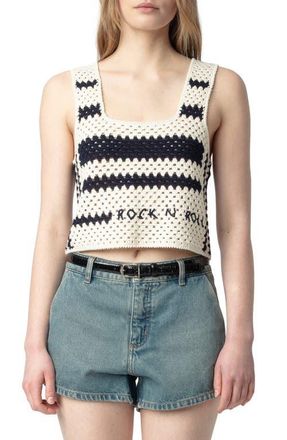 Zadig&Voltaire Dillie Stripe Open Stitch Cotton Graphic Sweater Tank in Ecru at Nordstrom, Size X-Small
