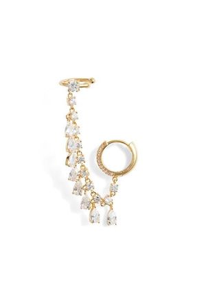 Nordstrom Cubic Zirconia Linked Huggie & Ear Cuff in Clear- Gold at Nordstrom