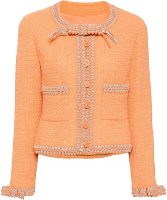 Chanel 1994 braid-trim tweed jacket - women - Nylon/Silk/Wool - 38 - Orange