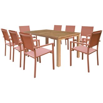 Happy Garden Conjunto De Muebles De Jard&iacute;n De Teca Java Con Sillas De Aluminio Terracota - 8 Plazas