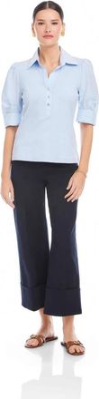 Fifteen Twenty Camden Contrast Pleat Sleeve Henley Top In Light Blue
