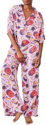 Printfresh Wildest Dreams Champange Satin Pajamas in Lavender Spritz at Nordstrom Rack, Size X-Large