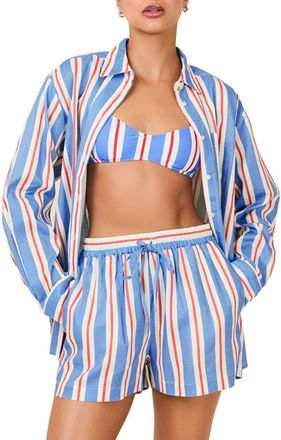 Solid & Striped The Avril Linen Blend Button-Up Shirt in Americana Stripe at Nordstrom, Size X-Large