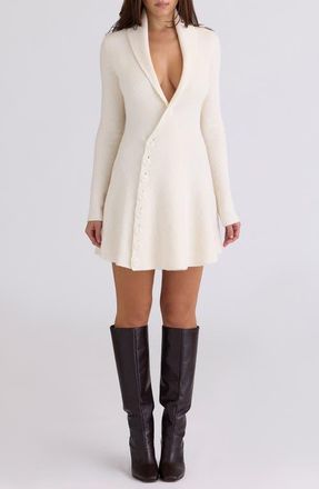 House of CB Ayla Plunge Neck Rib Knit Sweater Dress in Cream at Nordstrom, Size X-Large