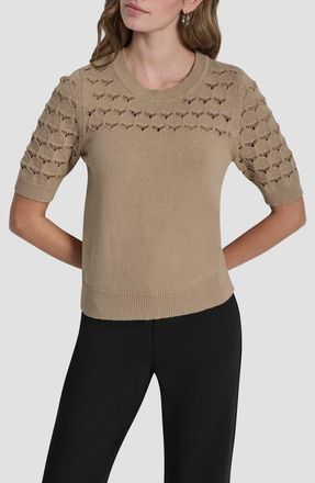 DKNY Pointelle Yoke Sweater in Travertine at Nordstrom, Size X-Small