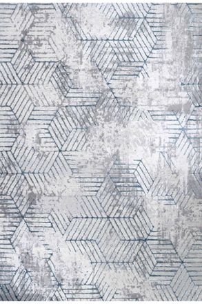 Kukoon Runner Rug Blue Grey Distressed Abstract Geometric Long Hallway Rugs in Baby Blue | Size: 190 cm x 280 cm