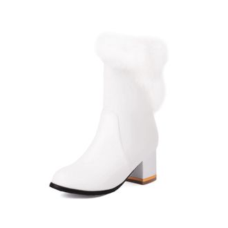 Generic Womens Ankle Boots Faux Fur Wrap Detail Block Heel Metallic Trim Side Zip Round Toe Smooth PU Upper Stylish Durable Comfortable Design,White,5.5 UK