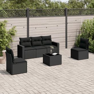 vidaXL Set De Sof&aacute;s De Jard&iacute;n 6 Piezas Y Cojines Rat&aacute;n Sint&eacute;tico Negro Vidaxl