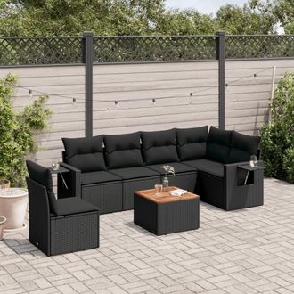 vidaXL Vidaxl - Set De Comedor De Jard&iacute;n 7 Pzas Y Cojines Rat&aacute;n Sint&eacute;tico Negro