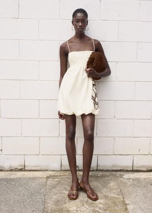 Mango Vestito palloncino ricamo fiori bianco sporco - Donna - XS - MANGO