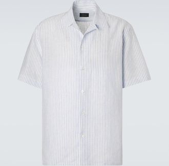 Brioni Striped linen bowling shirt
