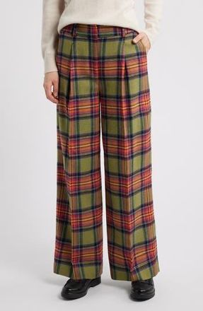 Boden Chiswick Plaid Wide Leg Pants in Green And Purple Check at Nordstrom Rack, Size 8