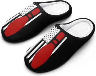 Generic Bowling U.S. Flag Mens House Slippers Memory Foam Washable Cotton Slip on Home Shoes