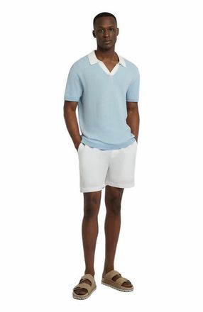 Onia Cotton Textured Johnny Collar Polo in Pale Blue/whte at Nordstrom, Size X-Large S