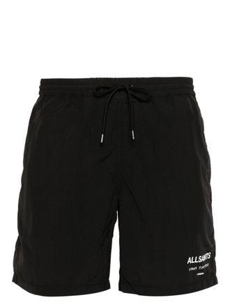 AllSaints logo-print drawstring swim shorts - Black