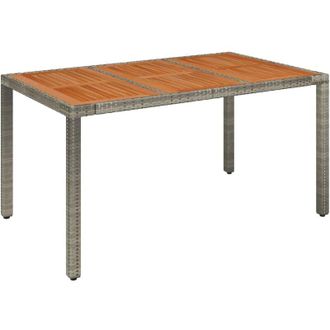 vidaXL Garden Table with Wooden Top Grey 150x90x75 cm Poly Rattan Vidaxl