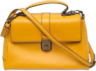 Bottega Veneta Pre-owned Bottega Veneta Medium Intrecciato Trimmed Nappa Piazza Top Handle Satchel Ladies S4169WU063UJS66P