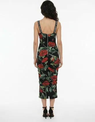 Dolce & Gabbana Rose Print Silk Dress - Black