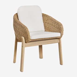 Sklum Sklum - Pack De 2 Sillas De Comedor Con Reposabrazos En Madera De Acacia Y Rat&aacute;n Sint&eacute;tico Leilan