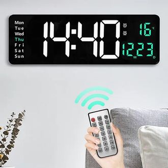 OEM Reloj De Pared Digital Grande Con Control Remoto, Indicador De Temperatura, Fecha De La Semana, Apagado Autom&aacute;tico, Memoria, Reloj De Mesa/pared, Dobl