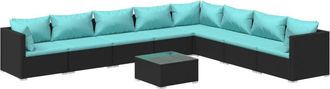 vidaXL Set De Muebles De Jard&iacute;n 9 Pzas Y Cojines Rat&aacute;n Sint&eacute;tico Negro Vidaxl