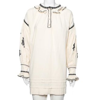 Isabel Marant Etoile Off White Embroidered Ruffled Oversized Top