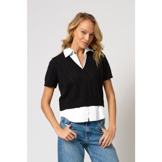 Central Park West Paulie Short Sleeve Twofor in Black/white at Nordstrom, Size X-Small