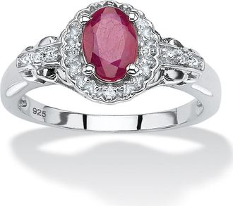 Palm Beach Jewelry 1.18 TCW Oval Genuine Ruby and Topaz Halo Ring in.925 Sterling Silver