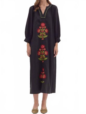 Entro Midnight Blossom Embroidered Floral Maxi Dress In Black