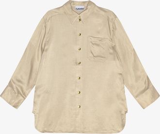 Ganni Brown Beige Washed Satin Shirt - Size 10/12 LENZING&acirc;&cent; ECOVERO&acirc;&cent;