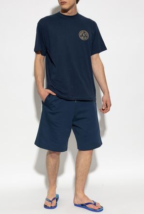 Versace Jeans Couture Sweat Shorts With Application, Mens, Navy Blue