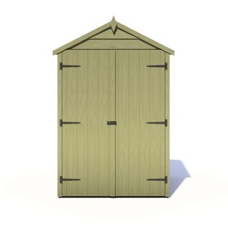 Shires Overlap 4 x 3 Feet Pressure Treated Apex Shed Double Door in Light Green