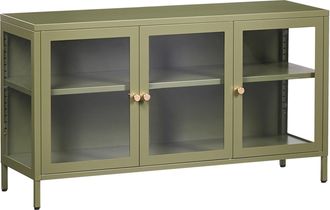 Beliani Aparador Moderno De Acero Vidrio Templado 3 Puertas Estantes Ajustables Verde Newport