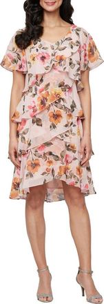S.L. Fashions Tiered Dress in Pink Multi at Nordstrom Rack, Size 4