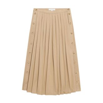 Brooks Brothers Button-Down Cirkelrok - Dames - Midirokken - Beige - 2XS - Katoen - Rokken