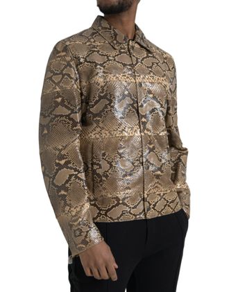 Dolce & Gabbana Mens Beige Exotic Leather Biker Blouson Jacket Python Skin Clothing