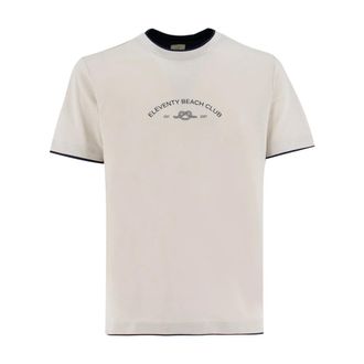 Eleventy T-Shirts, male, Beige, Size: S Contrast Cotton T-shirt with Front Motif