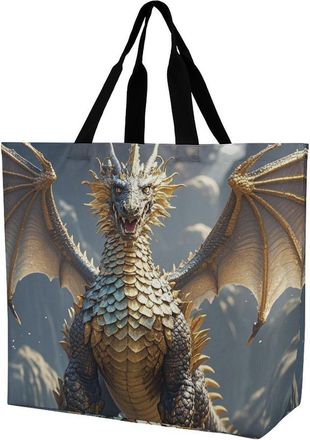 Generic Golden Dragon Shopping Bag Eco Friendly Shoulder Bag Durable Handbags For Ladies Travel Picnic