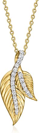 Ross-Simons Diamond Double-Leaf Pendant Necklace in 18kt Gold Over Sterling