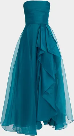 Theia Teresa Draped Strapless Gown